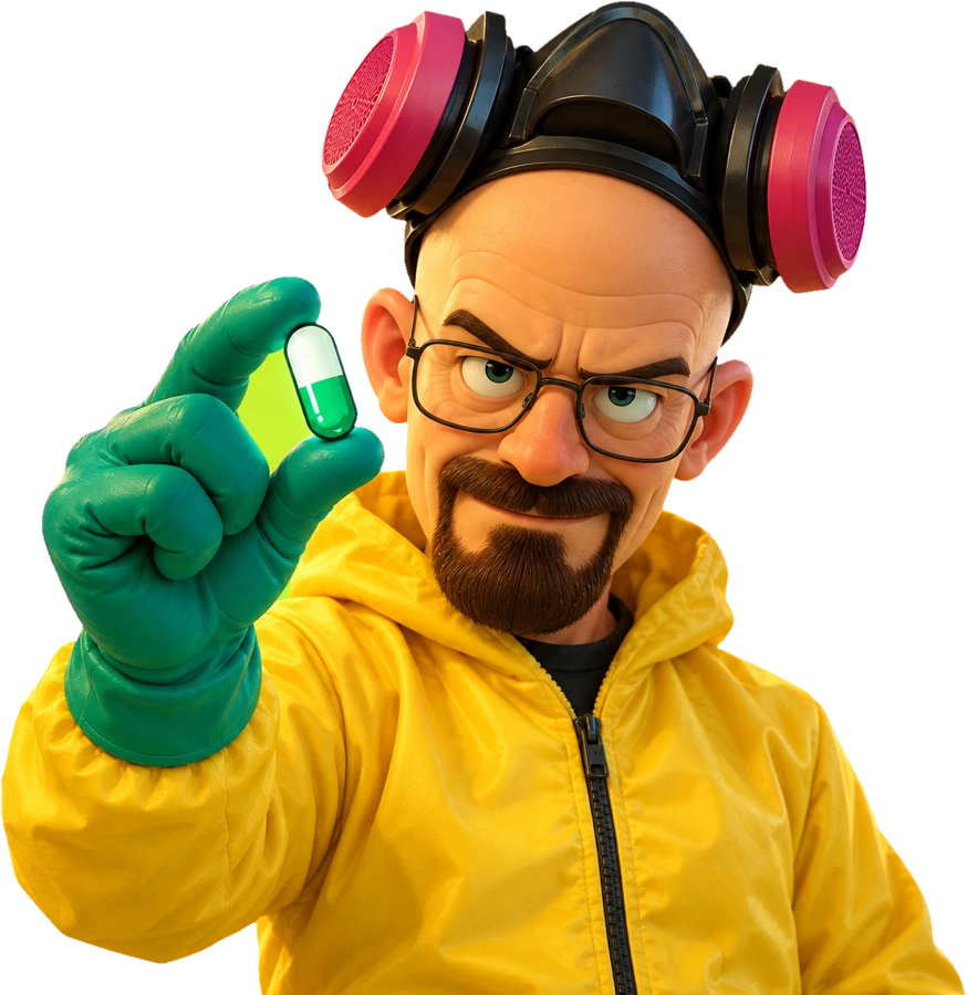him, holding one capsule up like it is the whole argument